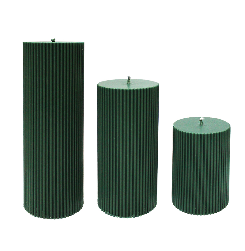 Dark green, light green, pink and white Roman pillar candles