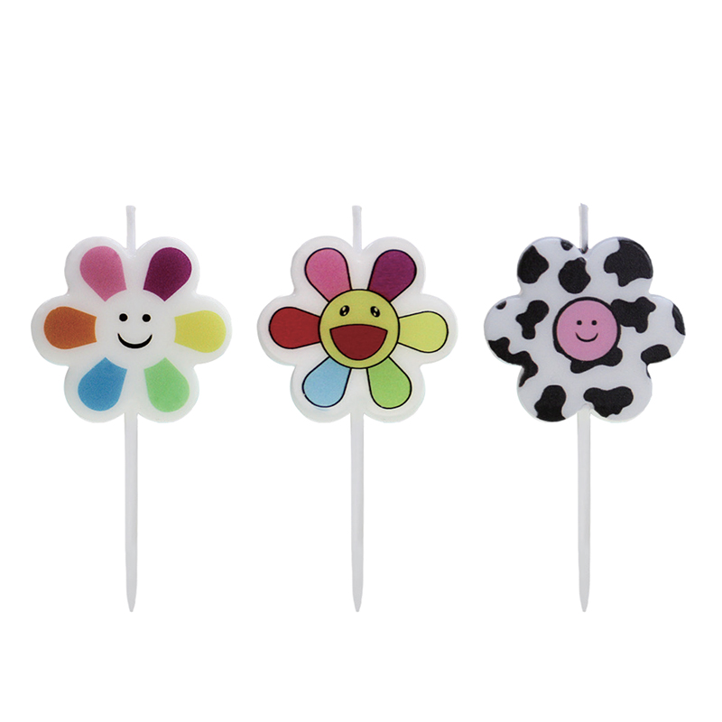 Flower smiley face color printed candle